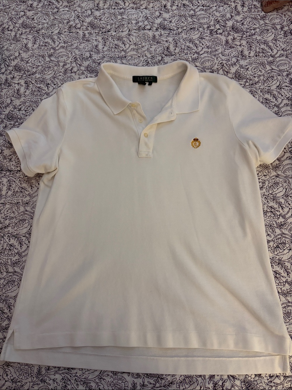 Lauren Ralph Lauren Cream Short-Sleeve Polo with Gold Crest